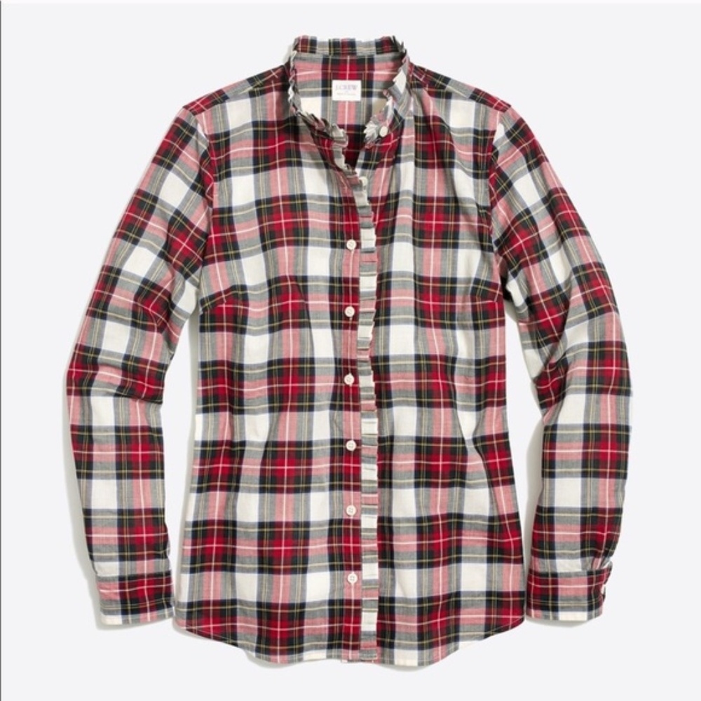J. Crew Ruffle-front Plaid Button Down Shirt XL